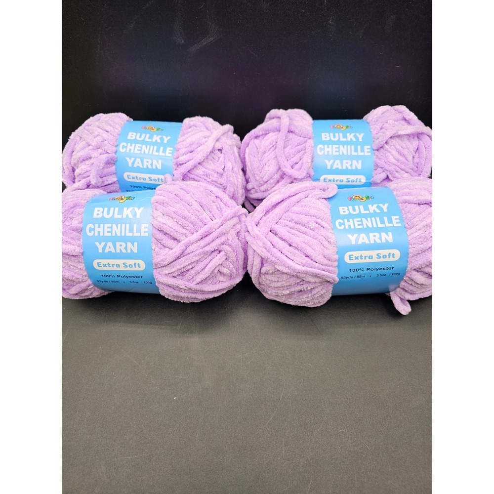 Lot 4 Bulky Chenille Yarn Extra Soft Lavender Purple 100% Polyester 93yds Skien